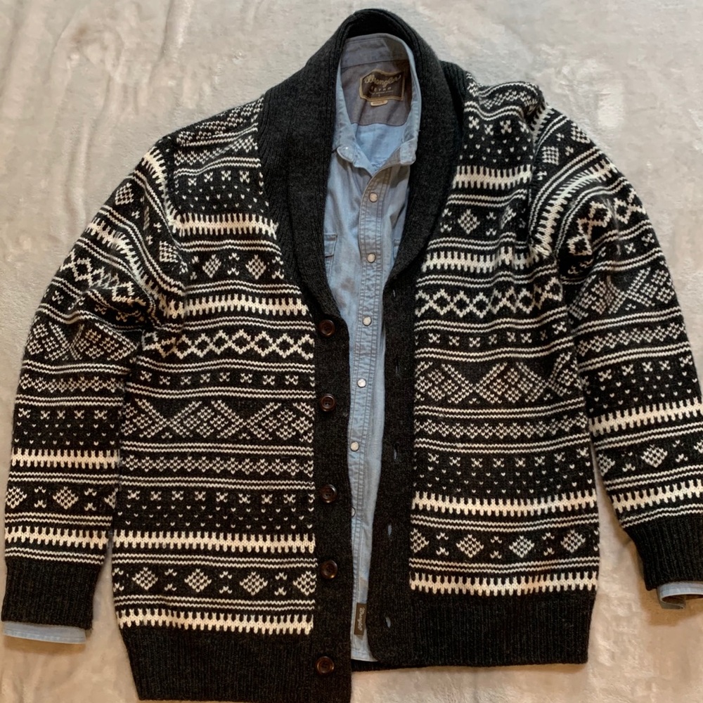 21 MEN Black and white wool cardigan